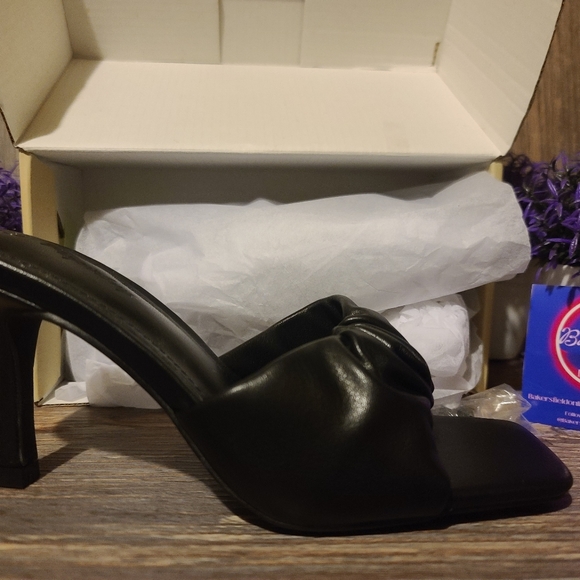 Ruched Squared Opened Toed High Heels Dress Pump Sandals Black size 6 - Picture 8 of 13